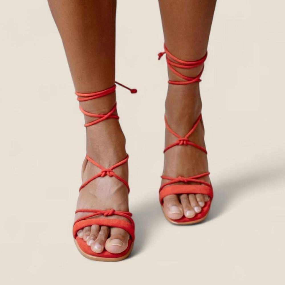 Alohas lace up strappy Sophie suede orange sandals | size 6 - Picture 8 of 8